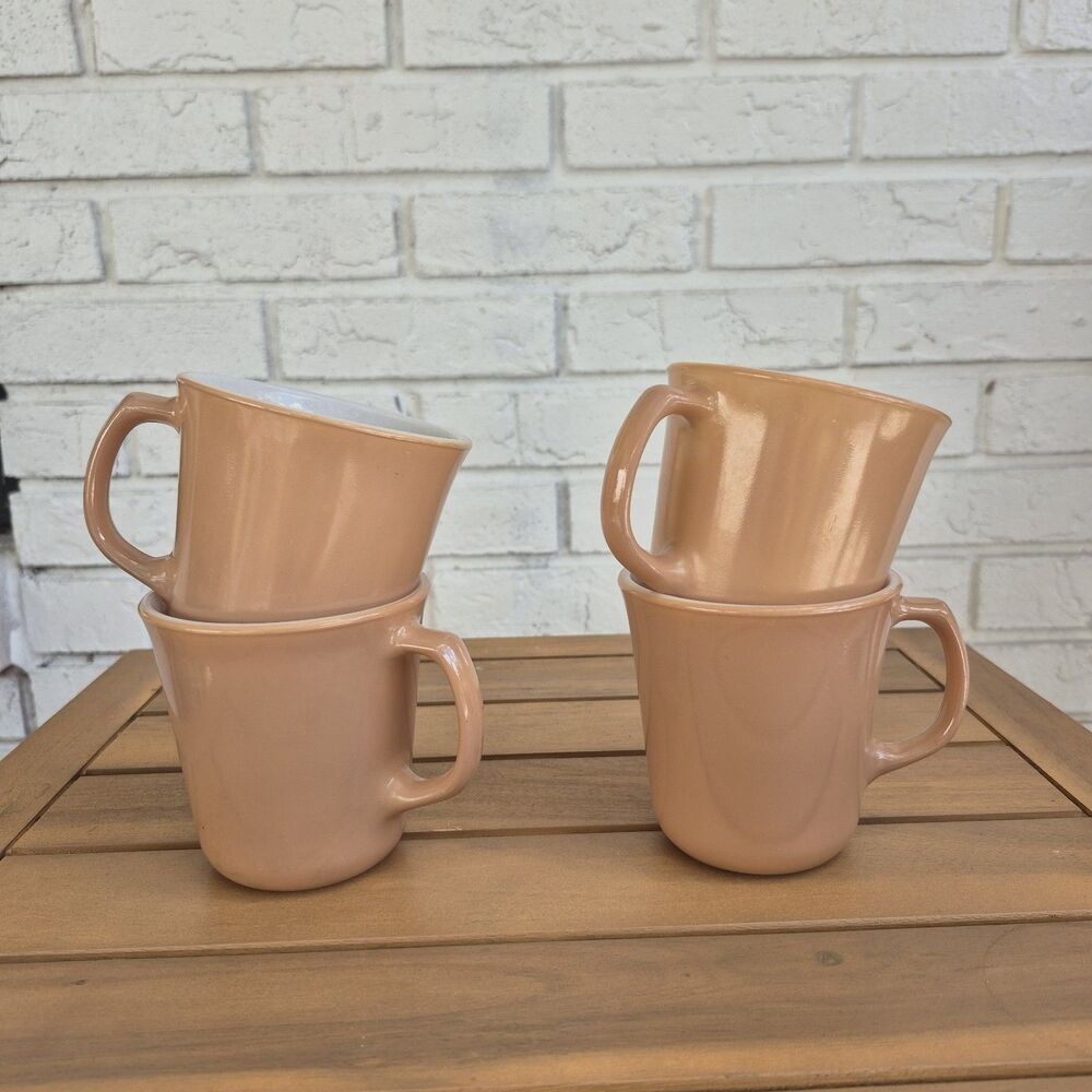 Vitnage Pyrex Corning Ware Butterscotch D-Ring Coffee Mugs/Cups 1960'S  Set of 4